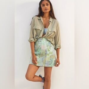 Anthropologie Pilcro Green Patchwork Denim Skirt